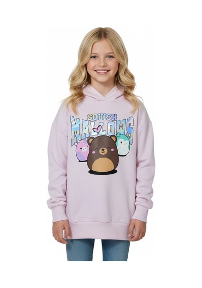 Squish Kapüşonlu Kız Çocuk Tunik Sweatshirt Pembe
