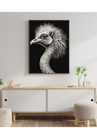 Tablo Ahşap Çerçeveli Tablo Çerçeveli Poster Devekuşu Hayvan Temalı Tablo