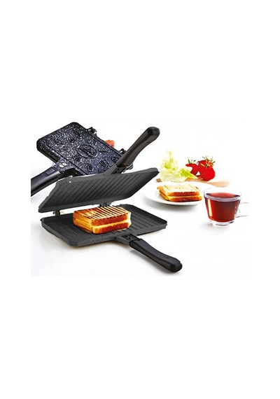 24 Cm Yanmaz Yapışmaz Döküm Lüx Tost Tavası Siyah