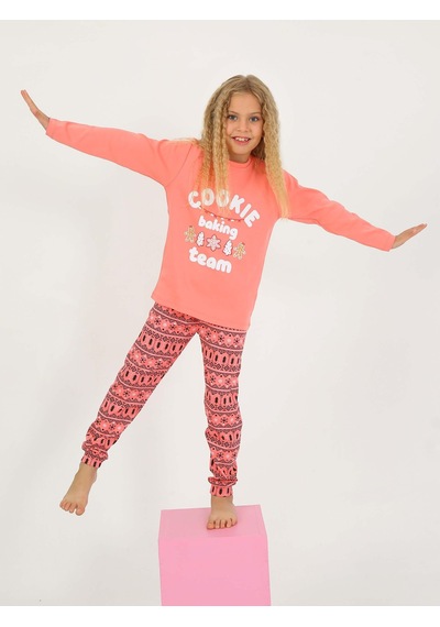 Kız Çocuk Uzun Kollu %100 Pamuklu Pijama Takımı Cookie Team SOMON