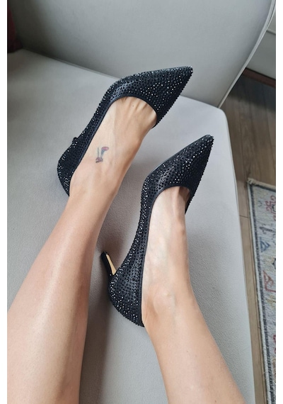 036 0450 Taslı Topukla Kadın Taşlı Stiletto Abiye Ayakkabı 001
