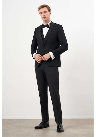 Morven Erkek Siyah Poliviskon Ceromonia Santorini Slim Fit Şal Yaka Damatlık 24mc055002001 Siyah Morven Erkek Siyah Poliviskon Ceromonia Santorini Slim Fit Şal Yaka Damatlık 24mc055002001 Siyah