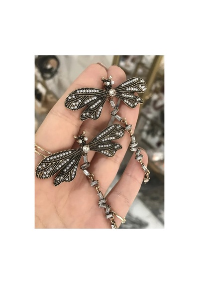 Tasarım Kelebek Model Taşlı Küpe Çok Renkli