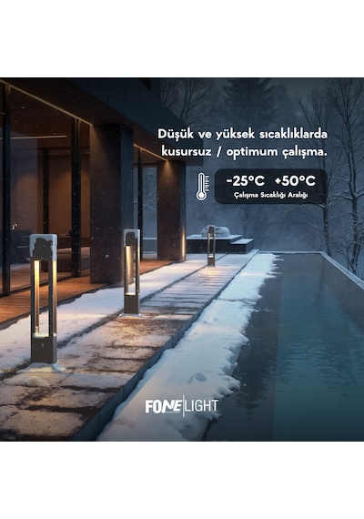FoneLight AKA 60 cm LED Bollard Bahçe Aydınlatma Direği Antrasit Alüminyum IP65 Peyzaj Yürüyüş Yolu Aydınlatması 9W 3000K