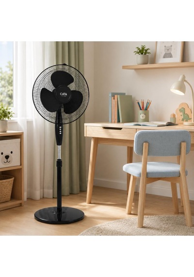 Pervane Akçay 16 Inch 3 Kanatlı Ayaklı Vantilatör Metal Izgaralı Siyah