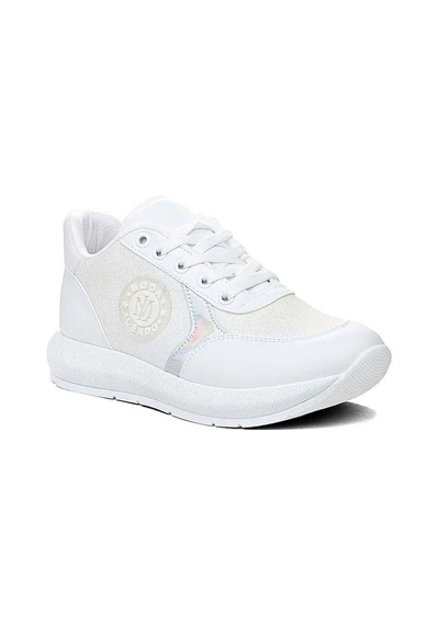 Tarzbu Modalendo Günlük Sneaker Yürüyüş Cilt Simli Beyaz Kadın Ayakkabı Beyaz