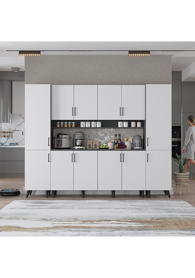 Della Kahve Köşesi Çok Amaçlı Dolap Kiler Mutfak Dolabı Füme Beyaz 240cm Antrasıt - Beyaz Della Kahve Köşesi Çok Amaçlı Dolap Kiler Mutfak Dolabı Füme Beyaz 240cm Antrasıt - Beyaz
