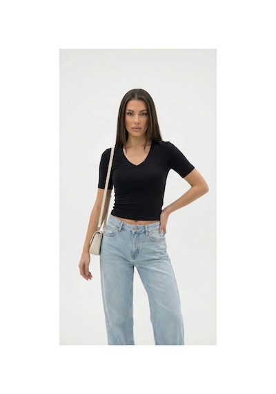 Dıanna Kadın Siyah V Yaka Basic T-shirt Günlük Esnek Kumaş Kısa Kollu T-shirt Çok Renkli