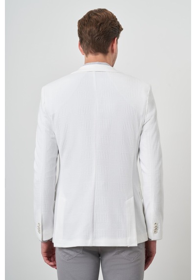 Morven Erkek Beyaz Örme Desenli Mono Yaka Slim Fit Ceket 25ms002018600 Beyaz