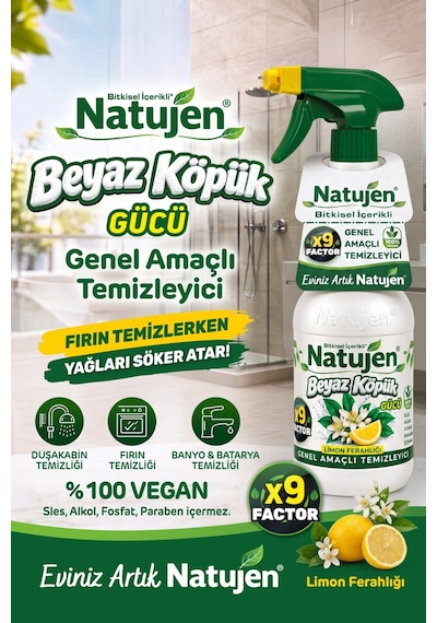 Natujen Genel Amaçlı Temizleyici Beyaz Köpük Gücü Limon Ferahlığı X9 Factor 1000 Ml.