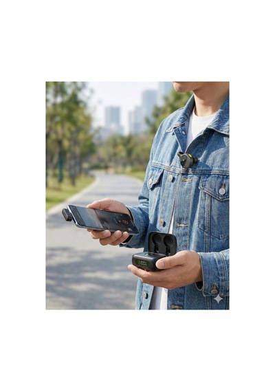 Kablosuz Mini Yaka Mikrofonu Çiftli Set Type-c & İphone Uyumlu Siyah Siyah