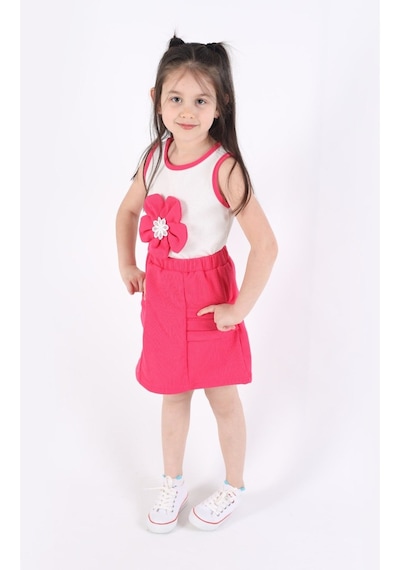 Aden Kids Kız Çocuk Etekli Alt Üst Takım Fuşya