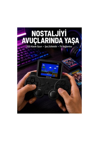Şarjlı Retro Gamepad Oyun Konsolu 520 Oyunlu Tv Çıkışlı El Konsolu - Hs08377382-4907 Renkli