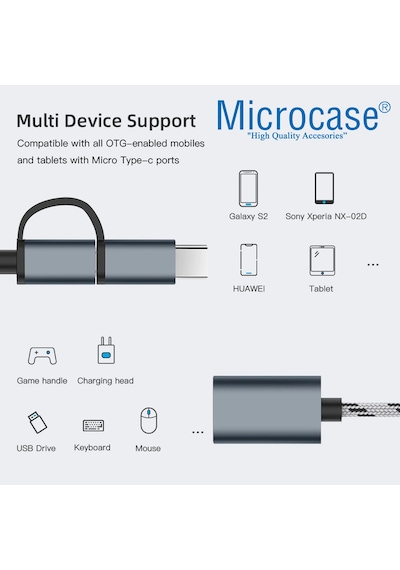 Microcase 2In1 Type C To Micro Usb 3.0 Otg Adaptör - Siyah Al2598
