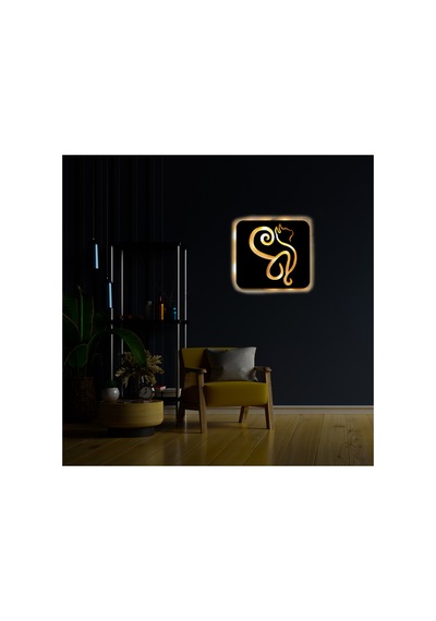 Led Işıklı Kişiselleştirilebilir Kedi Temalı Tablo Danica Dekoratif Gece Lambası Sarı - 737265165 Sarı