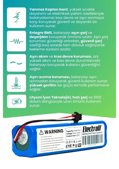 Mamibot Exvac 890 Glory Uyumlu Batarya Ultra Yüksek Kapasite 6400mah Robot Süpürge Bataryası
