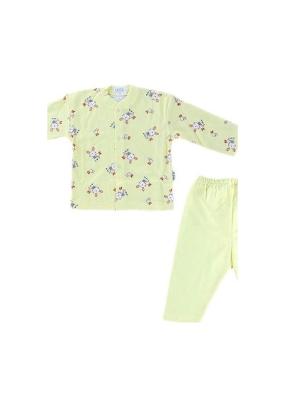 Sebi Bebe Bebek Pamuklu Önden Çıtçıtlı Tavşanlı Pijama Takım-14797 Sari