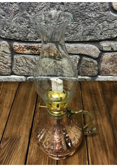 İşlemeli Bakır Gaz Lambası Büyük Boy, G10081