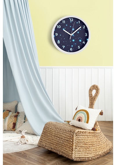 Soyut Yıldızlı Modern Tasarım Duvar Saati - 25cm - Önü Camlı Beyaz Kasa - Sessiz Mekanizma-jh0730 Beyaz