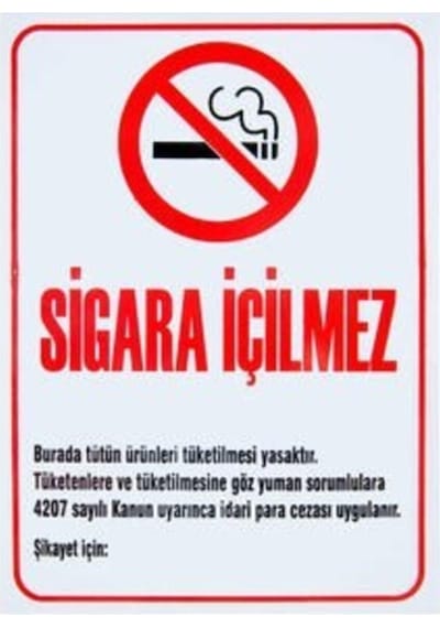 Sigara Içilmez Uyarı Levhası -dekota Üzeri Baskı-35x50 Diğer