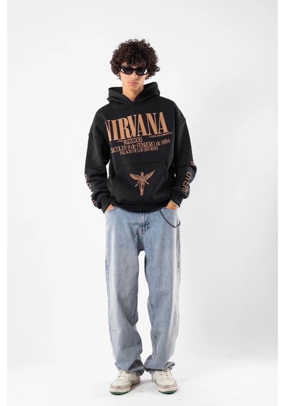 Nirvana Sırt Baskılı Unisex Oversize Beyaz Siyah