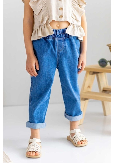 Oliven The Kid Oliventhekid Koyu Mavi Beli Lastikli Cepli Rahat Kesim Unisex Kot Pantolon Koyu Mavi Koyu Mavi