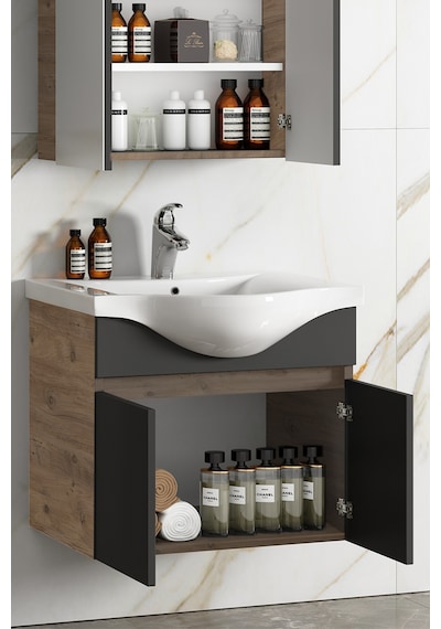 Yıldız 55 Cm Atlantik Çam-Antrasit Gri Mat Mdf Seramik Lavabolu A Antrasit - Atlantik Çam