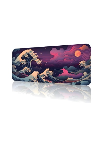 8 Farklı Desenli Baskılı Model Black Deer Xxl Gaming Mouse Pad 90x40 Cm Dikişli Kenar, Kaymaz Taban, Dijital Tasarım, Hassas Takip, Ultra Geniş Oyuncu Mousepad Japon Dalgası 90x40 Cm