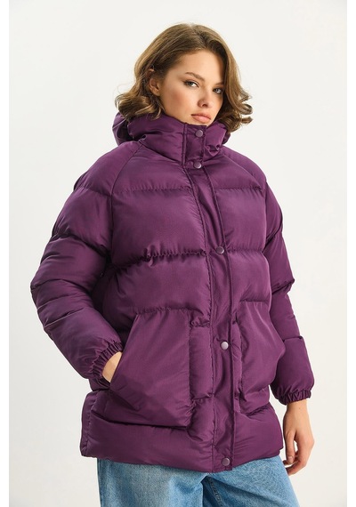 Shade Kadın Regular Fit Kapüşonlu Fermuarlı Astarlı Cepli Şişme Mont 1400 60283685 - Mor
