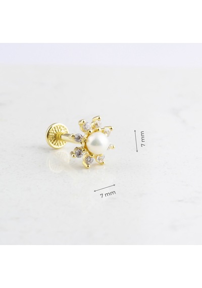 Glorria Altın İnci Tragus Piercing Çok Renkli