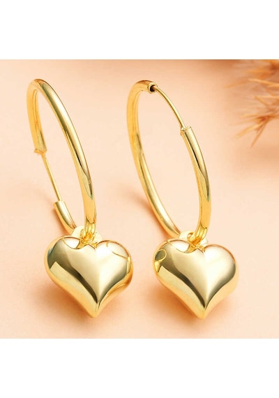 Gümüş Gold Kalp Sallantılı Kadın Küpe T8024 Gold
