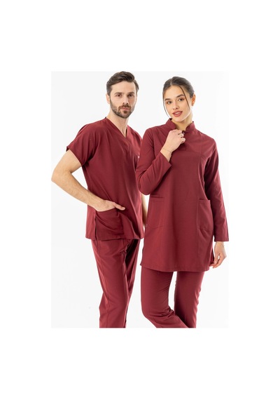 Terikoton Uzun Kol Doktor Hemşire Forması Bordo Ttst0003 Bordo
