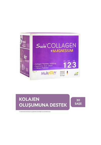Suda Collagen Multiform Toz Saşe Portakallı -tip I-ıı-ııı Kolajen+magnezyum,probiyotik,biotin,vitamin C 15gx30