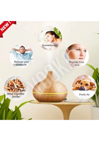 Uzaktan Kumandalı 550 Ml Aroma Difüzörü Ultrasonik Hava Nemlendirici 7 Renk Led