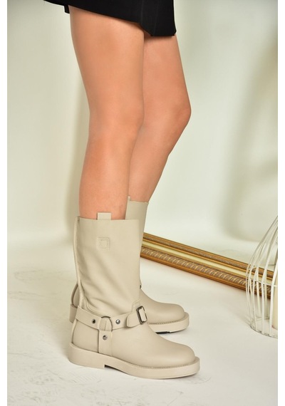 Fox Shoes T973530309 Bej Alçak Topuklu Kadın Bot Bej