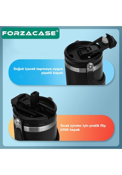 Forzacase 900 Ml Paslanmaz Çelik Pipetli Ve Kilit Kapaklı Kulplu Termos 6 Saat Sıcak/soğuk - Fc1180 Pembe