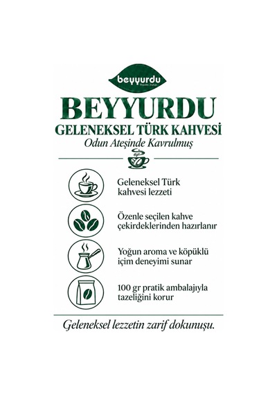Beyyurdu Türk Kahvesi Beyyurdu Bol Köpüklü Yoğun Aromalı Taze Öğütülmüş Kahve 100 G