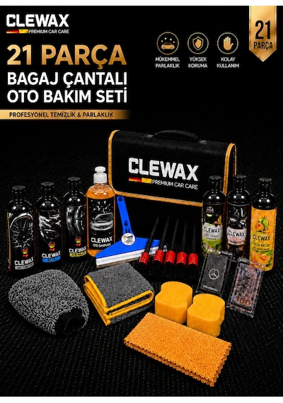 21 Parça Premium Araç, Motorsiklet Yıkama Ve Bakım Seti Bagaj Çantalı