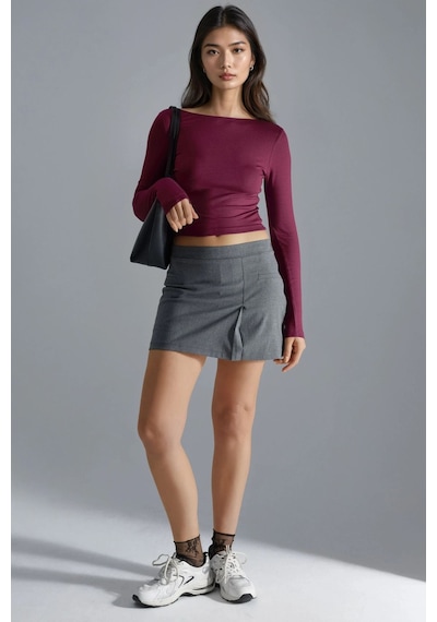 Hiccup Busem Sırt Dekolteli Slim Fit Kısa Bluz Bordo Kırmızı