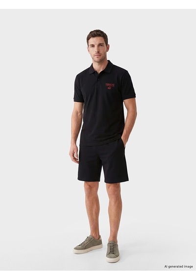 Lcwaıkıkı Classic Siyah Polo Yaka Türkiye Baskılı Erkek Tişört