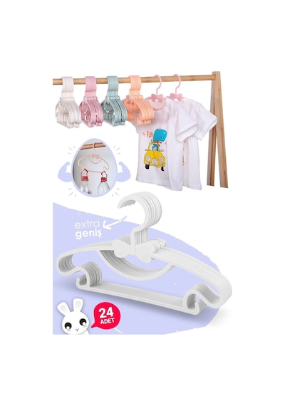 Morpanya Sweet 24 Adet Beyaz Bebek Elbise Askısı 30 Cm Fiyonklu Kelebek Be Beyaz