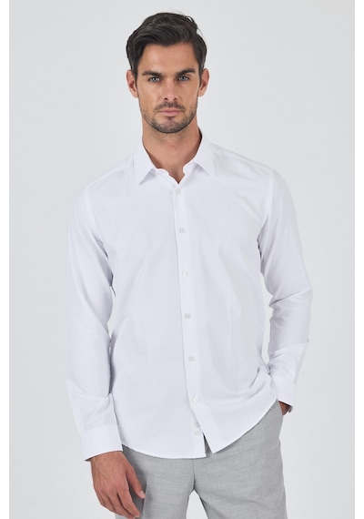 İmza Beyaz Sert Yaka Düz Classic Pamuklu Slim Fit Gömlek 1004250900 Beyaz