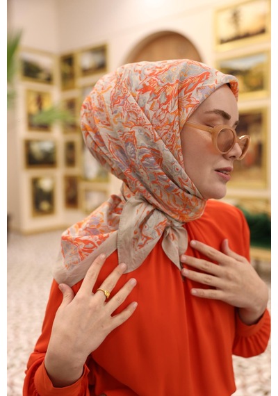 Silk Home Olinda İpek Eşarp 47002-35 Bej, Lila, Turuncu, Parlak Turuncu, Pudra