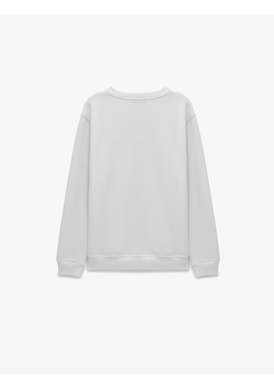 Koton Üç İplik Şardonlu Regular Fit Baskılı Bisiklet Yaka Uzun Kollu Sweatshirt Beyaz 7wam70184mk