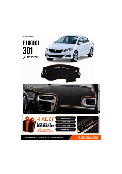 Peugeot 301 2012-2022 Uyumlu Torpido Örtüsü, Torpido Kılıfı - Siyah-kahverengi - Pe007