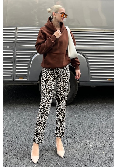 Acı Kahverengi Kapüşonlu Şardonlu Oversize Cepli Sweatshirt Mg2206