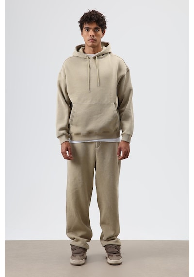 Vamos Basic Oversize Yıkamalı Hoodie Haki