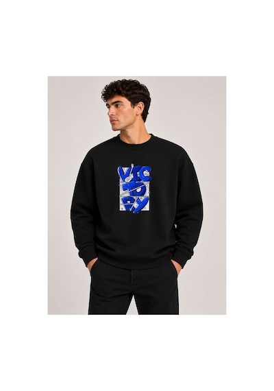 Herkesemoda Victory Baskı Detaylı Bisiklet Yaka Şardonlu 2 İplik Sweatshirt Siyah
