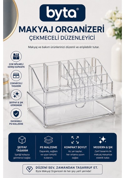 Büyük Boy Şeffaf Çekmeceli Makyaj Organizeri Xl Çok Bölmeli Kozmetik Düzenleyici, Masaüstü Makyaj Ve Takı Saklama Kutusu Şeffaf