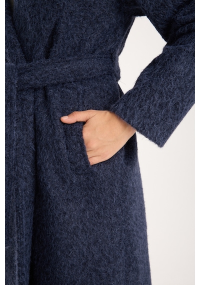 Lacivert Buklet Kaşe Oversize Kaban Lacivert